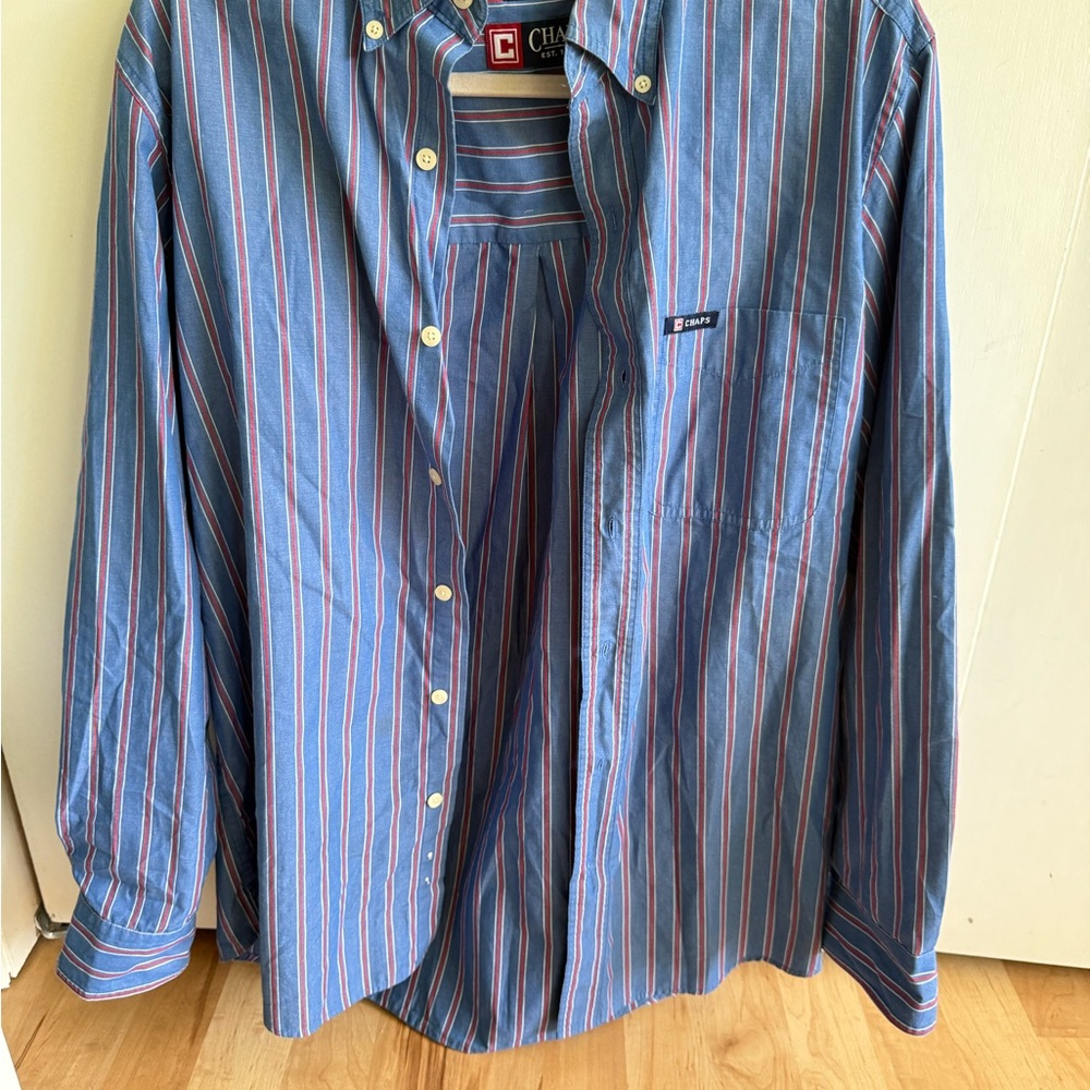 Chaps Men's Blue and Red Striped Shirt